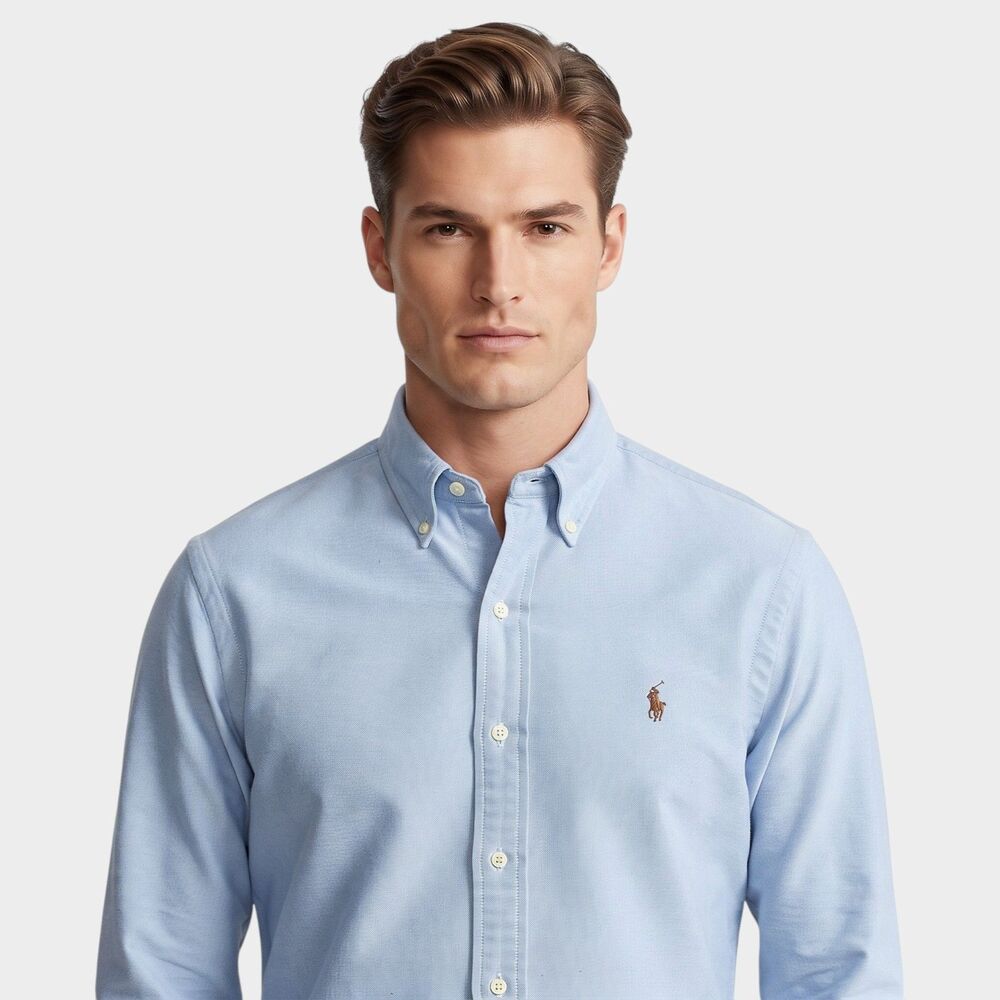Ralph Lauren Mens Cotton Shirt Blue 17/34 Button Down Long Sleeve Classic
